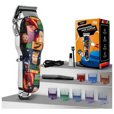 Maquina Cortar Cabelo Kemei Profissional Grafites Max-2092 Cor Estampada 127/220v