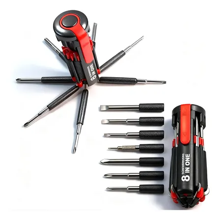 Kit Ferramentas Jogo Chave De Fenda E Phillips 8 Em 1 C/ Led Preto Vermelho