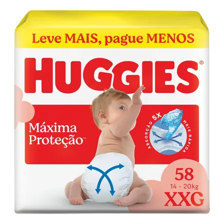 Huggies Fralda Descartável Máxima Proteção Xxg - 58 Un Extra Extra Grande (xxg) Sem Gênero