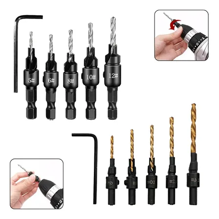 Conjunto De 5 Brocas Escareadas #5 - #12 Hss 4241 Hex Shank