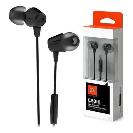 Fone de Ouvido Intra Auricular JBL C50HI In-Ear, com Microfone, Preto