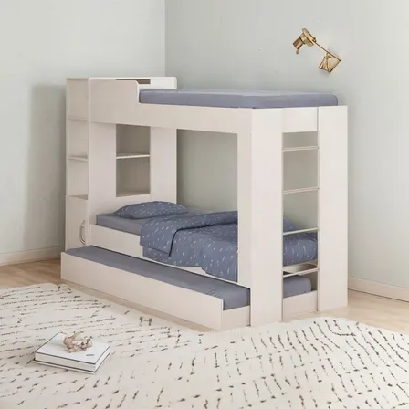 Cama Treliche Ditália Solteiro Branco com baú e Prateleiras