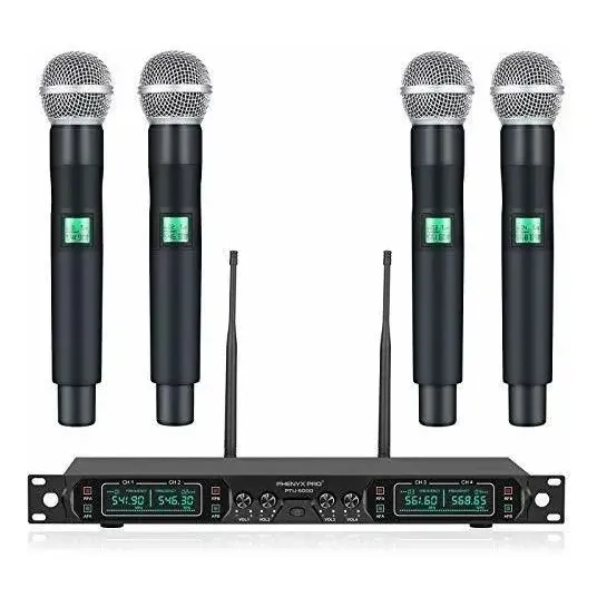 Microfone Sem Fio Phenyx Pro PTU-5000 com 4 Microfones de Mão Dinâmicos para Eventos