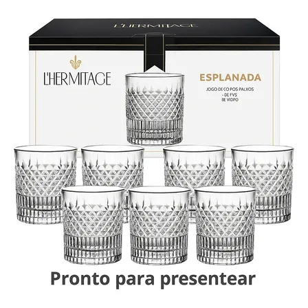 Jogo 6 Copos Vidro Baixo L'hermitage Esplanada 310ml Whisky Transparente