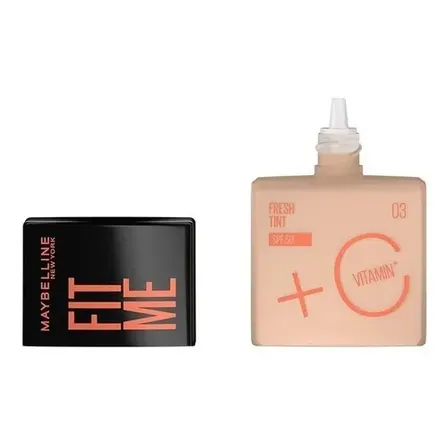 Base Líquida Protetor Solar FPS 50 com Vitamina C, Efeito Glow Natural, Controla Oleosidade e Uniformiza a Pele, Cor 03, Fit Me Fresh Tint Maybelline NY 30ml