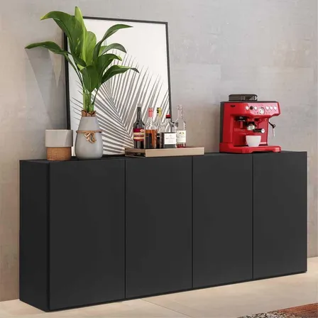 Aparador Buffet 4 Portas Veneza Multimóveis Preto Preto