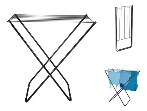 Varal de Chão Slim Aço Reforçado Dobrável 79x42 Preto - Mor