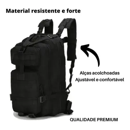 Mochila Tática Militar 30L Impermeável Reforçada Nylon Preta