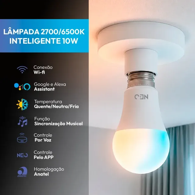 Lampada Led Pera Smart Inteligente Wi Fi 10w 2700k/6500k Branco Quente/neutro/frio E27 110v/220v Cod:290018079 Neo Avant 127/220v