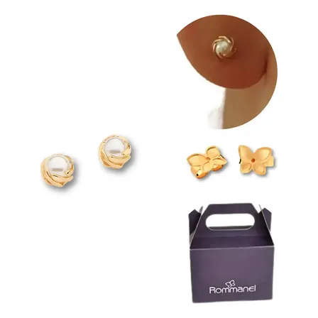 Brinco Solitário Banhado A Ouro 18k Pérolas Rommanel 525624 Dourado