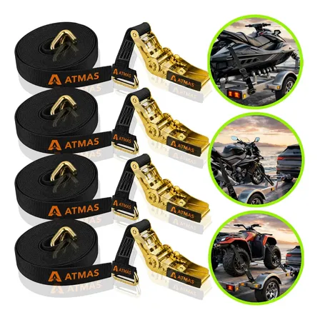 Kit 4 Cintas De Amarração Atmas Para Moto E Jet Ski 800 Kg De 5 M Preto