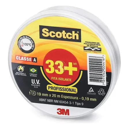 3m 33+ Cor Preto Fita Isolante Scotch 19mm Com 20m Liso