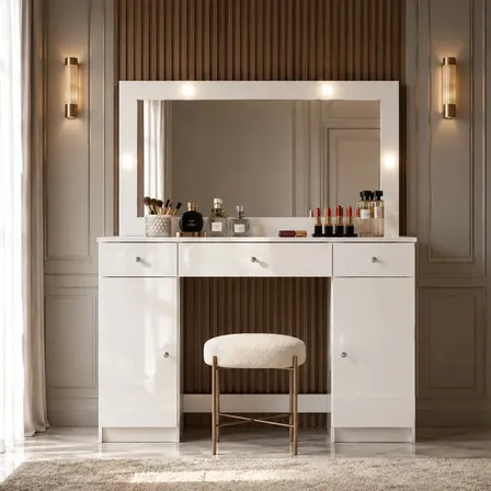 Penteadeira Camarim Com Espelho 2 Portas 3 Gavetas Carisma Design Moderno Closet Quarto Cor Branco