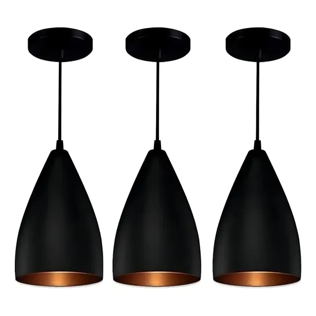 Luminária Pendente Teto Vegas Alumínio Preto 3 Unidades
