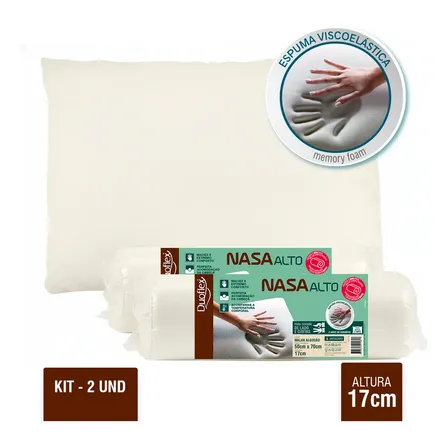 Kit 2 Unidades Travesseiro Nasa Alto Duoflex Altura 17cm Para Fronha 50x70cm Antiácaro Capa Malha 100% Algodão Com Zíper Verde-claro