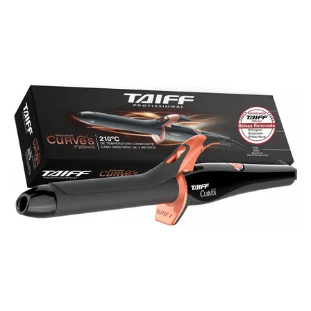 Modelador De Cachos Taiff Curves Cerâmica Preto 1 Polegada 25mm Bivolt 127/220v
