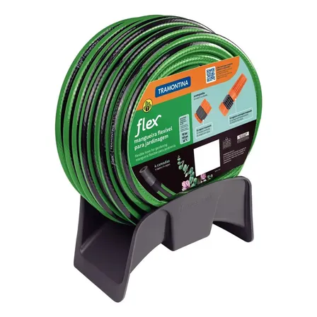 Mangueira Flex para Jardim 20 Metros Tramontina Verde/Preta PVC Engate Rosqueado e Esguicho