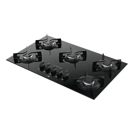 Cooktop 5 Bocas Atlas Agile Up Preto Com Mesa De Vidro E Mega Chama 127/220v