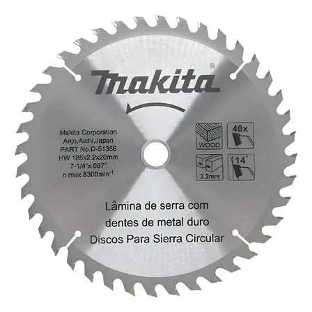 Disco De Serra Para Madeira 7.1/4 185mm 40 Dentes Makita Cor Prateado
