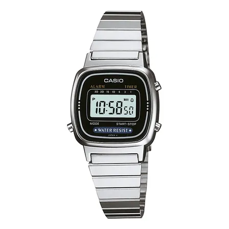 Relógio Casio Feminino Antiguo La670wa-1df Mini Retrô Crono Alarme Prata Prateado Preto