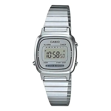 Relógio Casio Mini Feminino Vintage Digital Prata La670wa7df Prateado Cinza