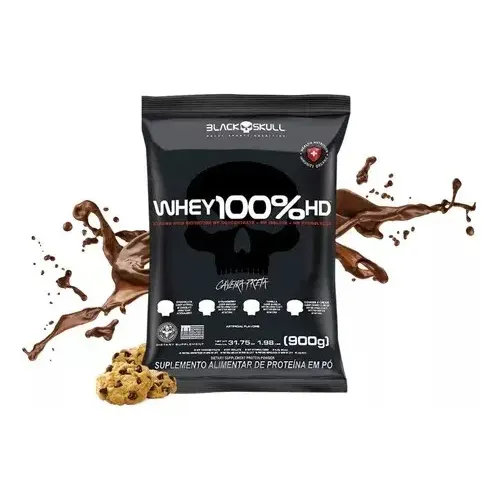 Suplemente Em Pó Whey 100% Hd Refil 900g Black Skull Sabor Cookies Biscoitos
