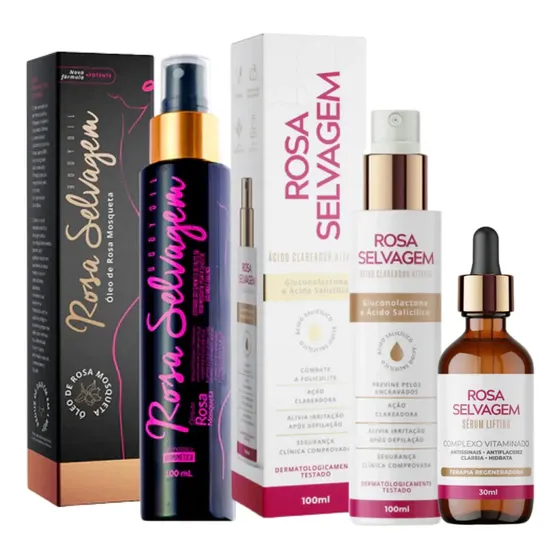 Kit Rosa Selvagem Óleo Clareador + Ácido + Sérum Lifting