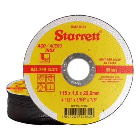 Kit 24x Disco De Corte Extra Fino Metal Aço Inox 4.1/2 Pol Starrett Dac115-14 Amarelo