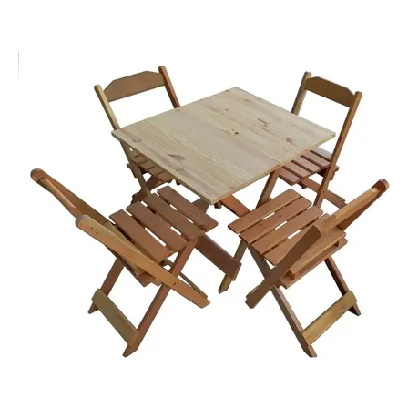Jogo Conjunto Mesa Dobrável 70x70 C/4 Cadeiras Madeira Liso