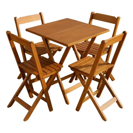 Mesa Dobrável Bistro 70x70 com 4 Cadeiras Madeira Maciça Cor Mel