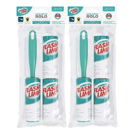 Kit 2 Rolo Adesivo Tira Pelo Roupa Sofá + 4 Refil Rende Muito Flash Limp