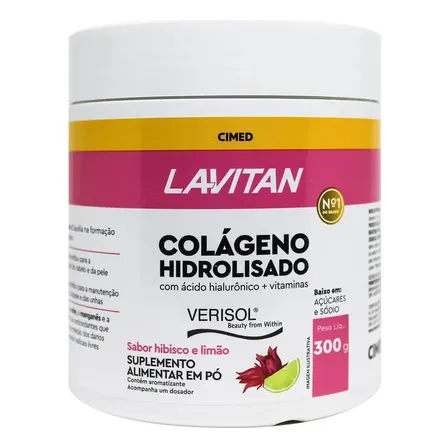 Lavitan Colágeno Hidrolisado Sabor Hibisco E Limão Pote 300g
