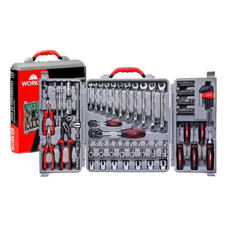 Kit Maleta de Ferramentas Worker 110 Peças Aço Cromo Vanádio Combinada