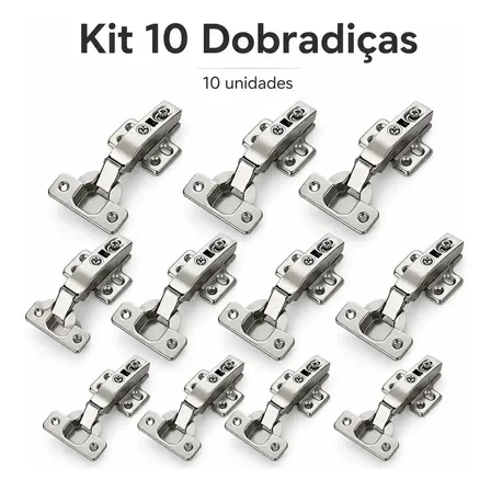 Kit 10 Dobradiça Guarda Roupa C/ Mola Amortecedor Reta 35mm