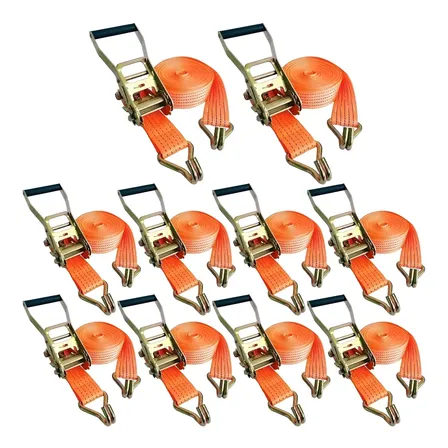 Kit 10 Catraca + 10 Cinta Amarração 5 Ton 9 Metros Rabicho J Laranja