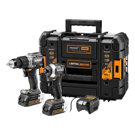Parafusadeira e Furadeira 13mm DEWALT x McLAREN + Parafusadeira de Impacto 6,35 mm DCK200ME2GT Edição Limitada