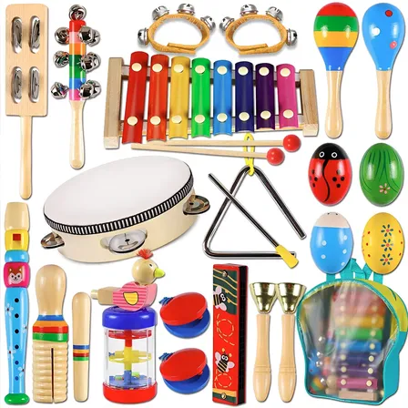 Brinquedo Educativo Percussão Camewin Kit Instrumentos Musicais 22 Peças