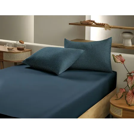 Jogo De Cama Solteiro Slim Organic Lençol Anti-pilling Altenburg Marinho Geométrico