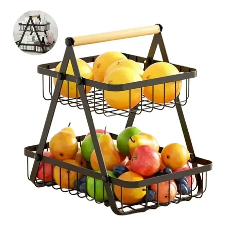 Fruteira De Mesa Organizador De Frutas Cesto Metal Aramado Cor Preto
