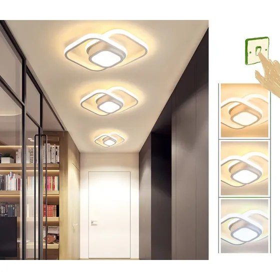 Luminária de Teto Branca Moderna Plafon Sobrepor Quadrado com luz direta e indireta Tricolor - Green Age