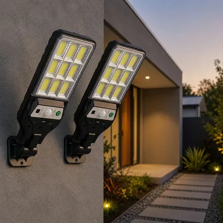Kit 2 Luminárias Solares Led 400w Com Sensor De Presença Luatek Lky0035 Preto