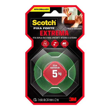 3m Fita Dupla Face Fixa Forte Extreme 24mm X 2,0mts Vermelho