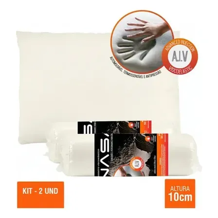 Travesseiro Kit Nasa X 2 Un Duoflex Altura 10cm Para Fronha 45x65cm Antiácaro Capa Malha 100% Algodão Branco