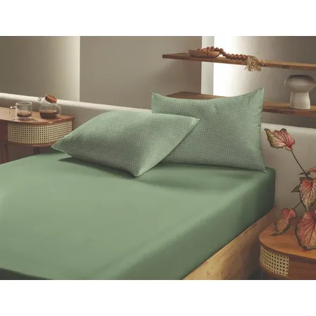 Jogo De Cama Simples 3pçs Queen Slim Organic Altenburg Verde Geométrico