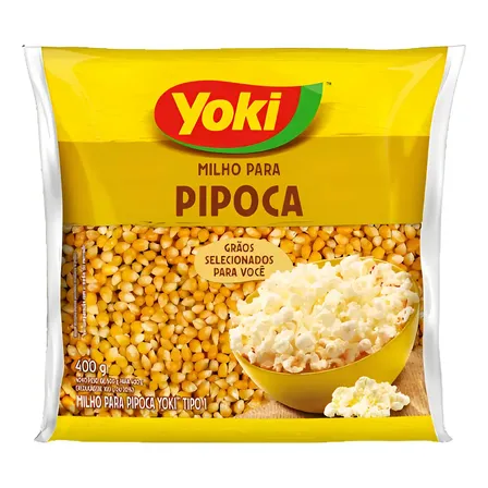 Milho para Pipoca Yoki Tipo 1 Pacote 400g – Grãos Selecionados, Alta Explosão, Ideal para Pipoca Caseira Crocante e Saborosa