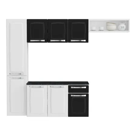 Armário de Cozinha Completa de Aço Itatiaia Pratika 4 Peças 8 Portas 1 Gaveta 210cm Cor Branco/Preto