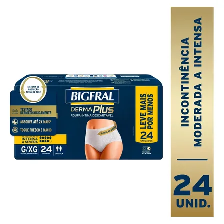 Roupa Íntima Bigfral Derma Plus Tamanho G/xg 24 Unidades