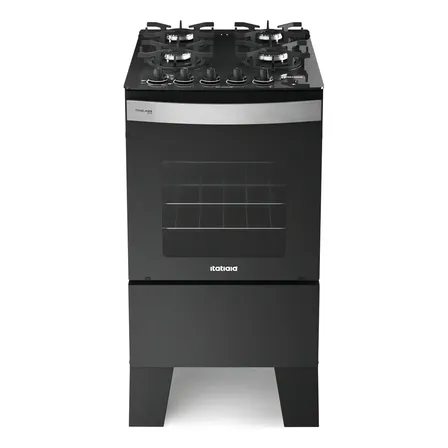 Fogão 4 Bocas Itatiaia Itaglass Plus Vidro Com Trempe De Ferro E Forno 48l Preto Fosco