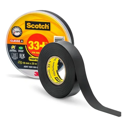 Fita Isolante 3m Scotch 33+ / Rolo Com 20 Metros Preto Liso