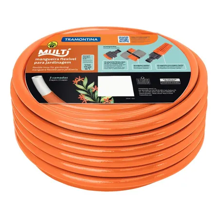 Tramontina Mangueira Multi 1/2 Laranja Em Pvc 3 Camadas 25m Com Engates Rápidos E Esguicho Laranja-escuro